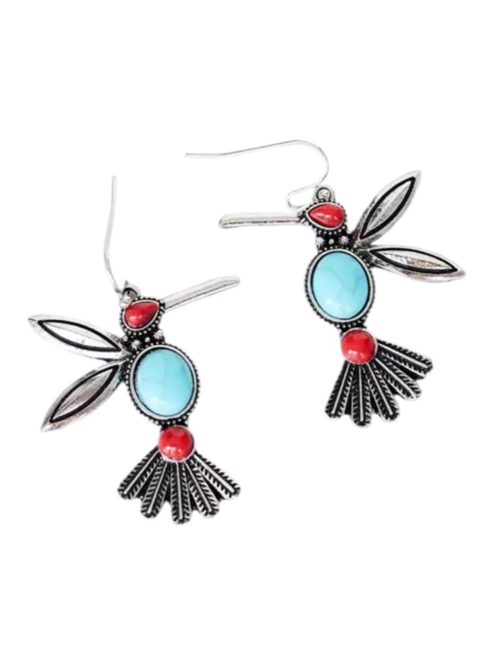 Western Aztec Turquoise Red Howlite Dangle Earrings NWT
